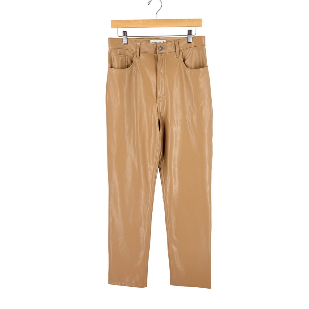 Abercrombie & Fitch Vegan Leather Pants Tan 30/10L High Rise 90s Straight Leg